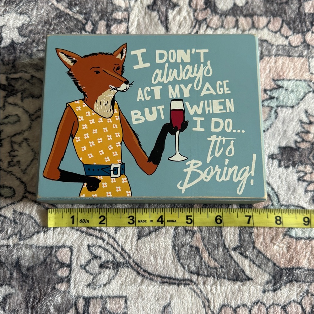 Charming Fox Mixed Media Art in Blue and Orange - Picture 6 of 8